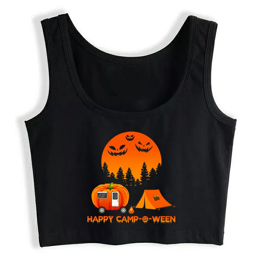 

Crop Top Female camping Happy Camp O Ween Halloween Fit Inscriptions Sleeveless Tops Women