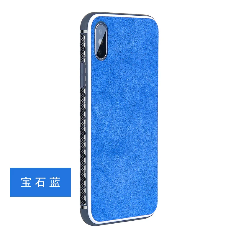 Sapphire blue Итальянский тканевый чехол для iPhone X XS 11 Pro MAX, чехол для мобильного телефона с белой каймой, несколько цветов, флип-чехол с мехом, подходит для 6, 6s, 7, 8 Plus - Цвет: Sapphire blue