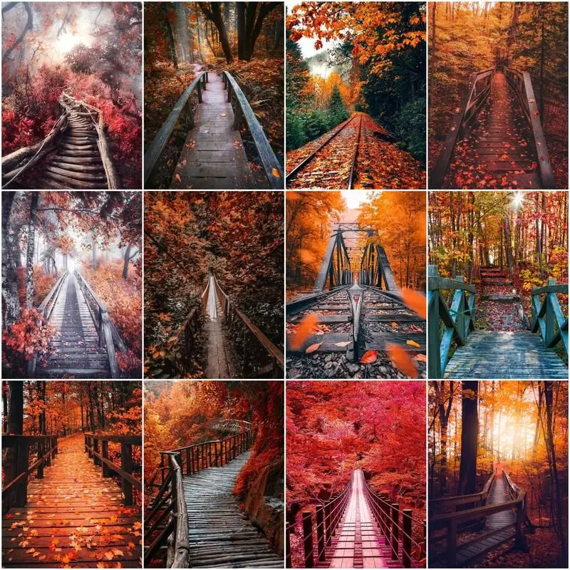 

GATYZTORY Diy Paint By Numbers Maple Tree Scenery Handpainted Painting Art Drawing On Canvas Gift Autumn Landscape Kits Home Dec
