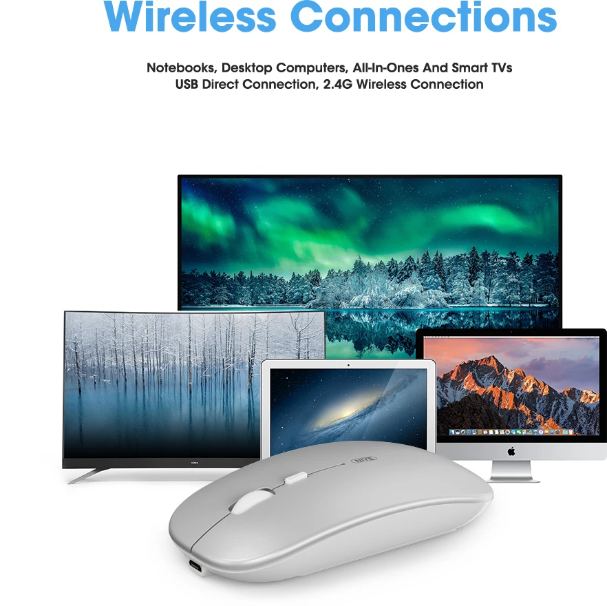 

Niye Wireless Mouse Computer Bluetooth Mouse Silent PC Mause Rechargeable Ergonomic Mouse 2.4Ghz USB Optical Mice For Laptop PC