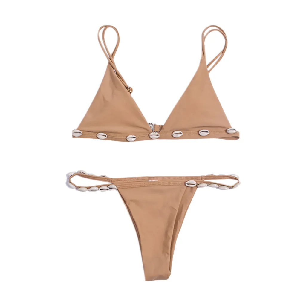 Женский раздельный купальник Womail Модный женский сексуальный однотонный бикини с