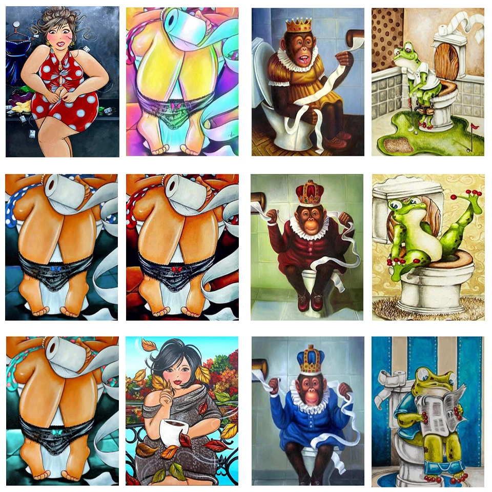 DIY картина по номерам Туалет лягушка мультяшный комплект Раскраска 40x50 см