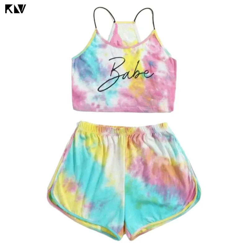 Женский спортивный костюм с дельфином неоновый и Радужный укороченный топ