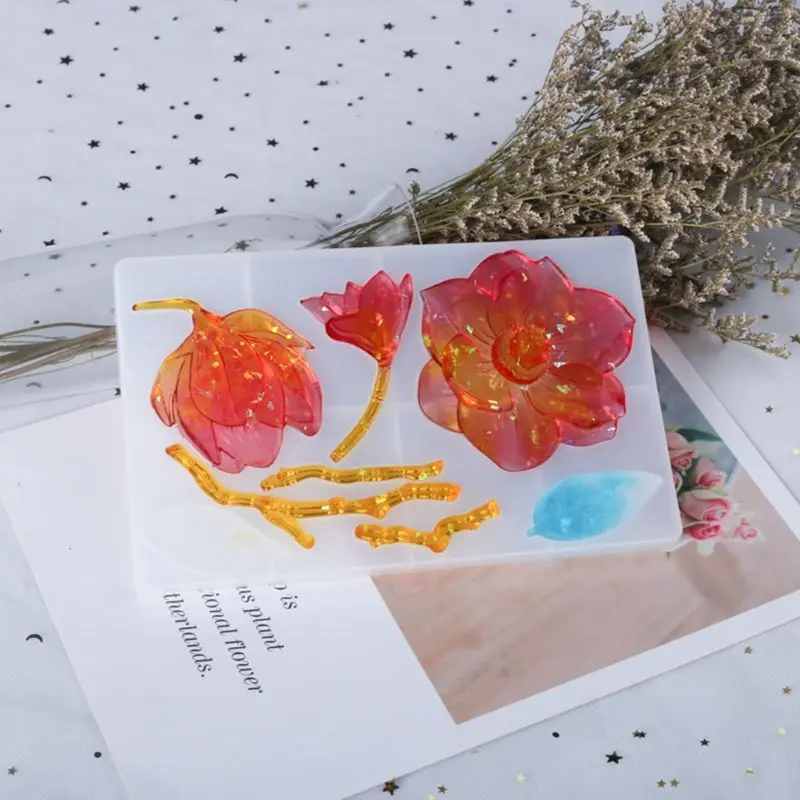 

4 Pcs Crystal Epoxy Resin Mold Flower Necklace Pendant Casting Silicone Mould DIY Crafts Jewelry Making Tools