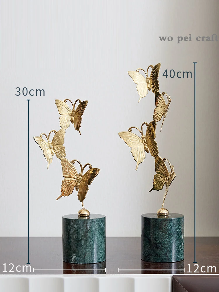 

Copper Butterfly Statue Marble Ornaments Metal Mascot Desk Decoration Room Furnishings Home Decor Modern Golden Crafts Sculpture