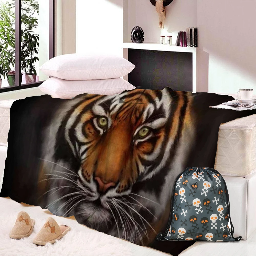 Модное одеяло с 3D принтом Крутое Фланелевое Флисовое рисунком тигра черное для