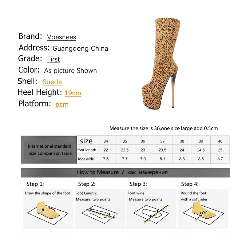 

Voesnees Women Shoes 2020 Autumn and Winter Sexy Leopard Print Platforms Round Toe High Heels19cm Female Stiletto Mid-tube Boots