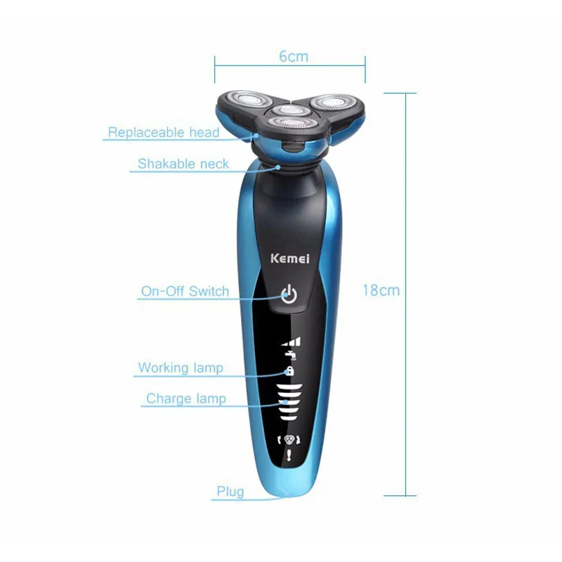 Kemei электробритва с тройным плавающим лезвием триммер для носа 3 в 1