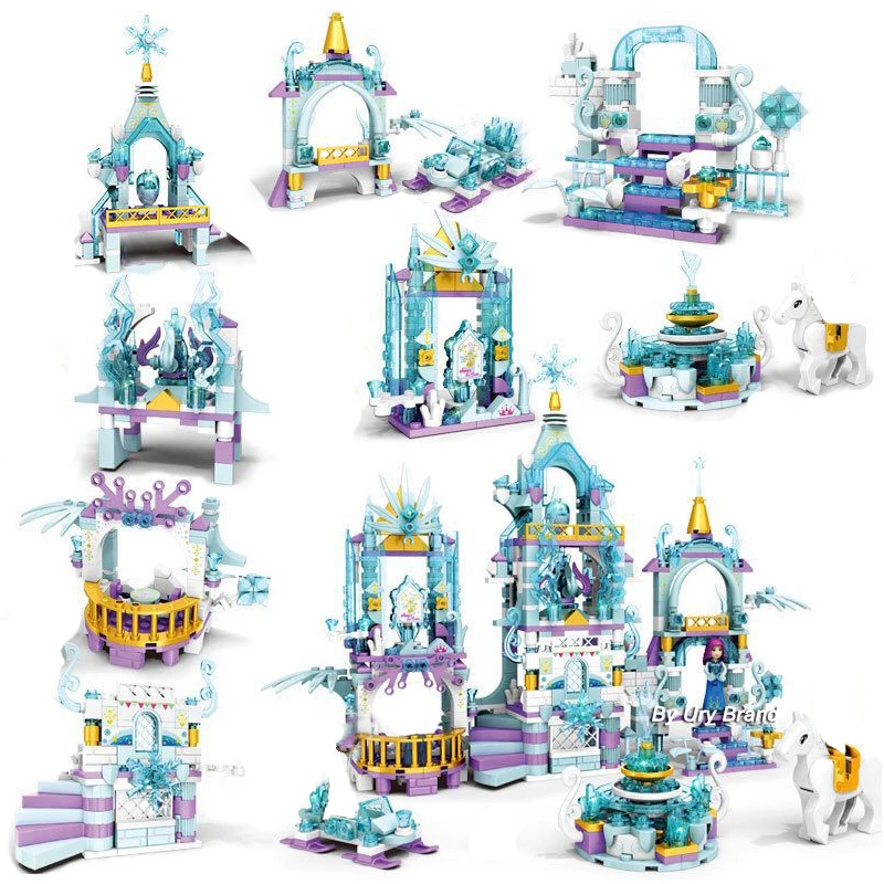 

Girls Friends Princess's Ice Playground Castle House Set Movies Horse Dolls DIY Building Blocks Toys For Kid's Creative Gifts