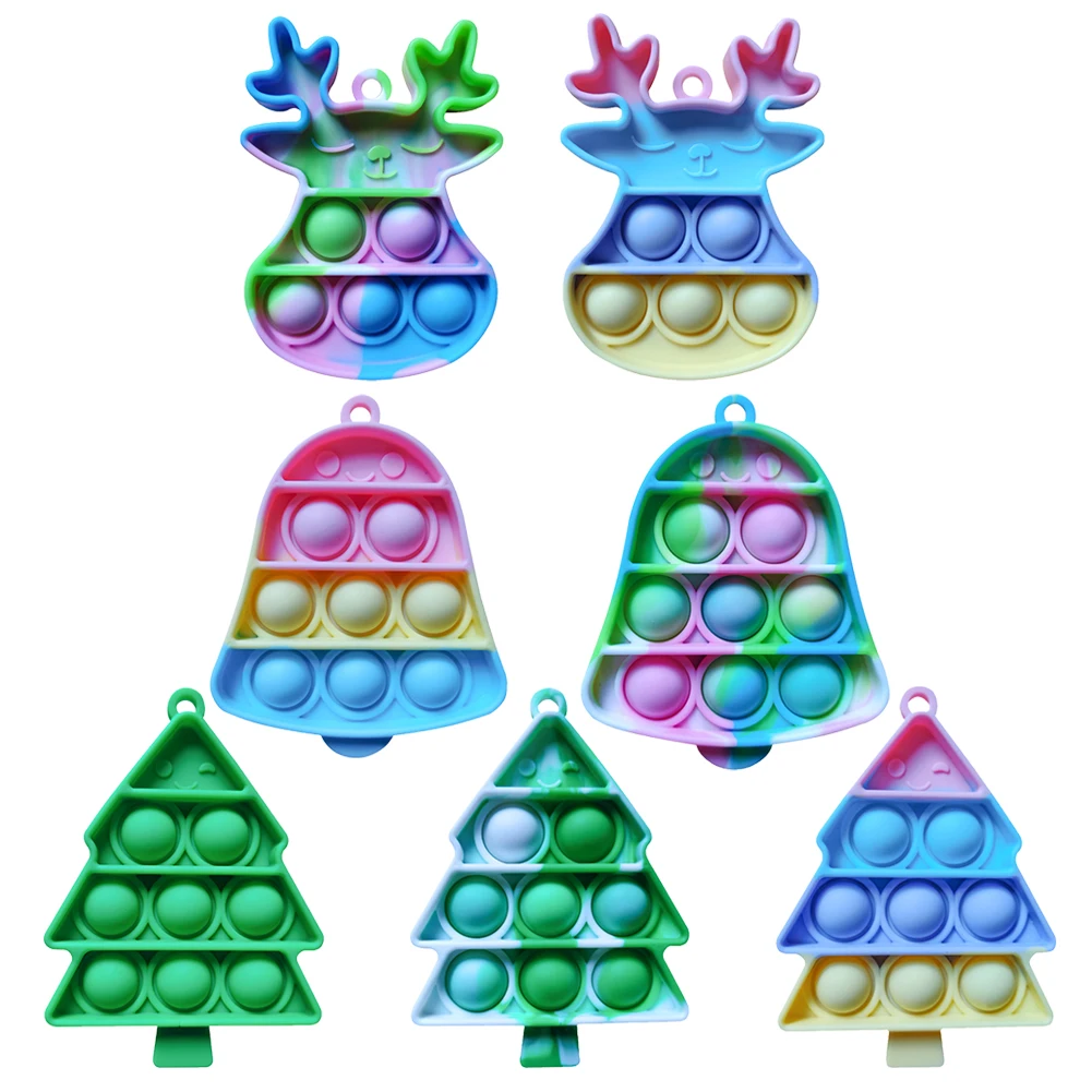 

Рождественская Радужная пузырьковая игрушка, силиконовая Рождественская елка, колокольчик, лось, подвеска, брелок, снятие стресса, сжимаем...