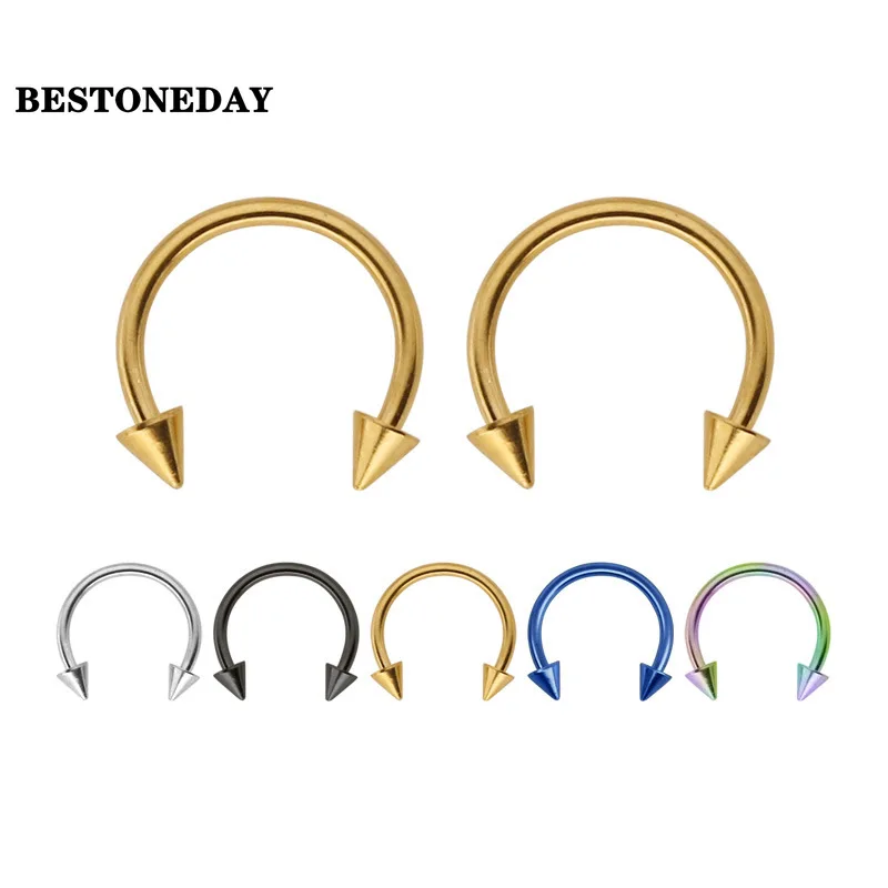 Кольцо BESTONEDAY круглое в форме подковы с шипами, ювелирное изделие из хирургической стали для пирсинга губ, сосков, носа, перегородки, бровей, тела, 1 шт.