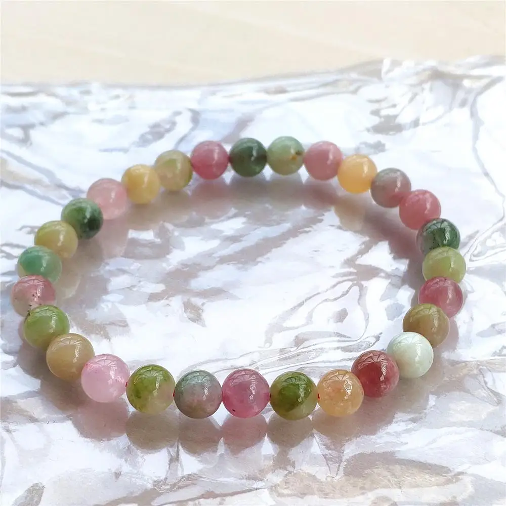 Натуральные красочные турмалиновые конфеты хрустальные прозрачные круглые бусы