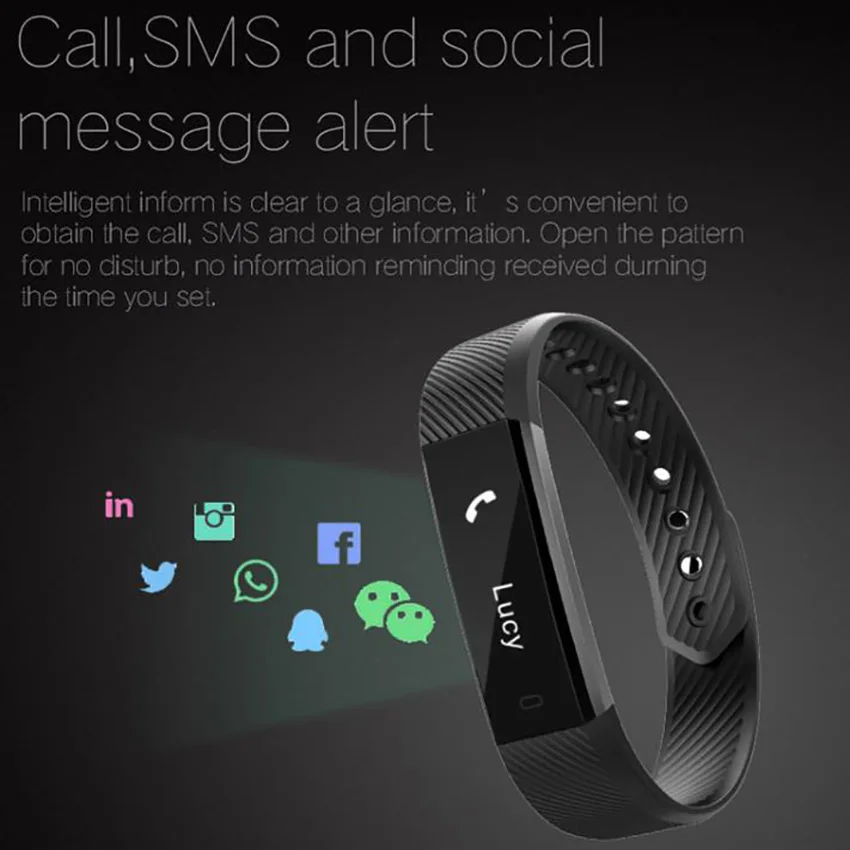 ID115 умный Браслет фитнес-браслет-трекер часы с будильником и шагомером браслет