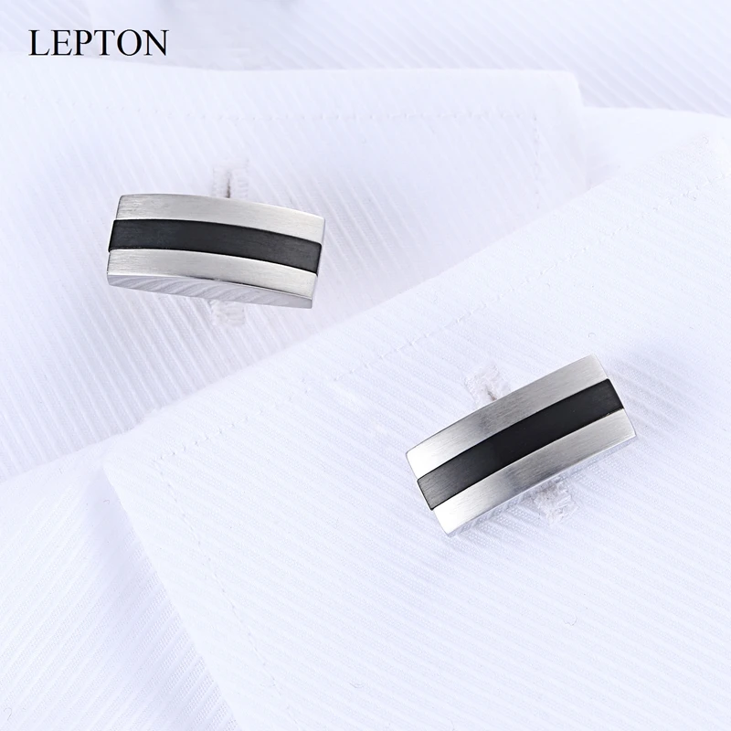 Серебристые и черные запонки Lepton матовые из нержавеющей стали для мужчин