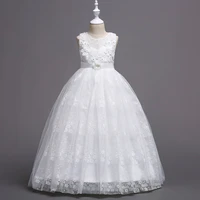 girls princess dress elegant wedding party opening celebration puff skirt long sleeveless white dress 2021 new fashion