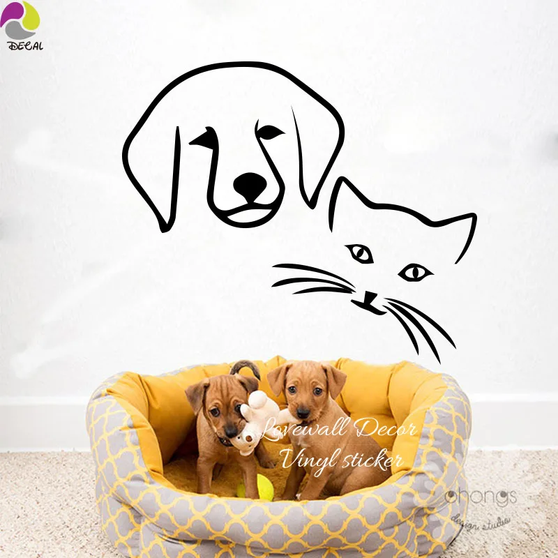 

Cartoon Dog Cat Friendship Wall Sticker Kids Room Cute Animal Pet Head Wall Decal Children Room Cut Vinyl Home Decor DIY