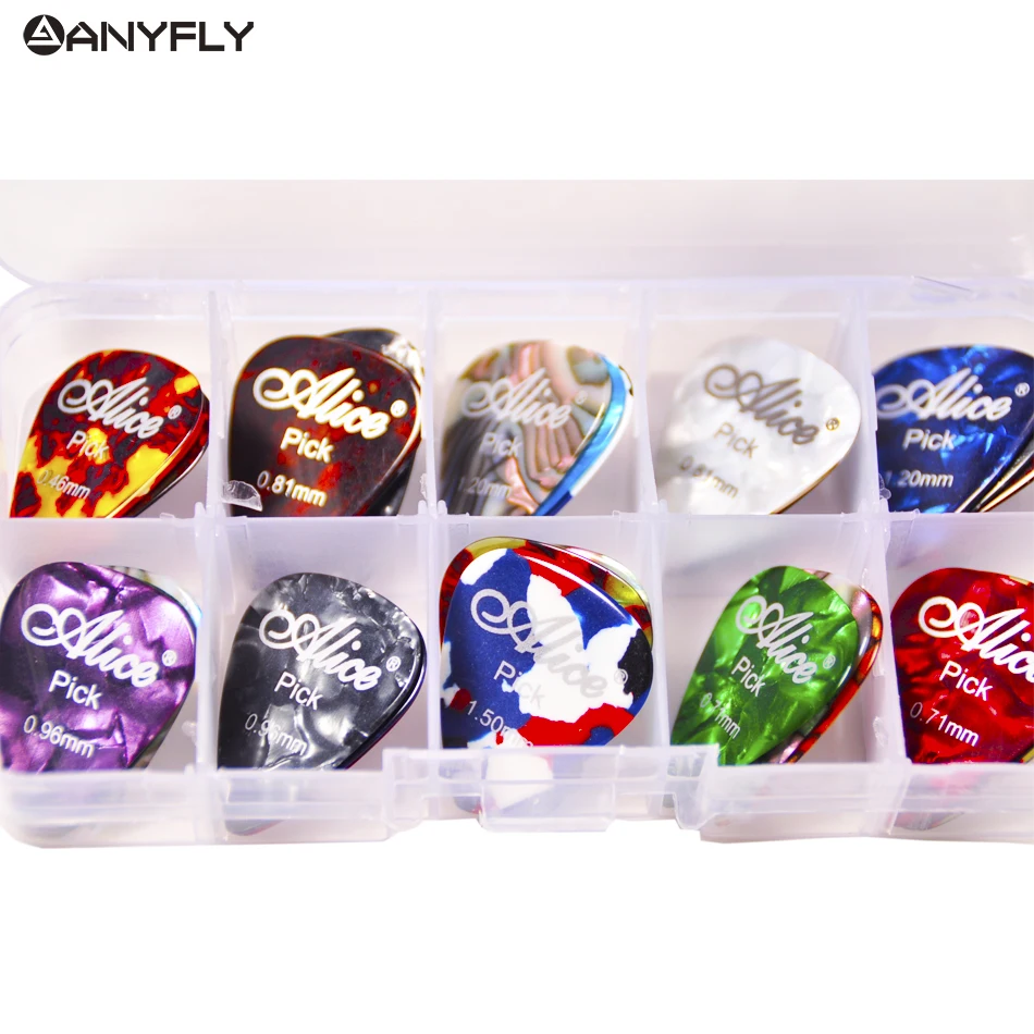 20 stücke alice perle celluloid akustische elektrische gitarre picks verschiedenen dicke plektren 1 kunststoff picks box fall free global shipp