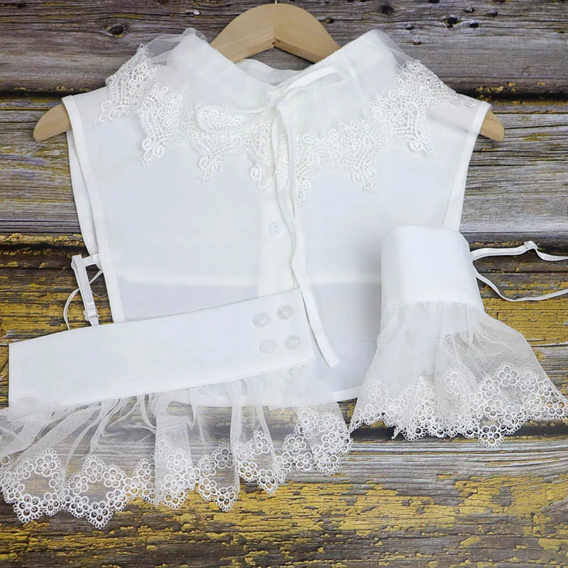 Пушистые кружева Поддельные рукава манжеты декоративный воротник белый съемный