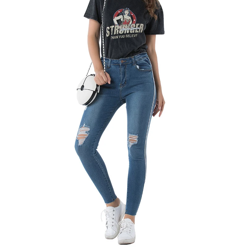 CHRLEISURE женские обтягивающие джинсы джинсовые брюки с дырками узкие повседневные