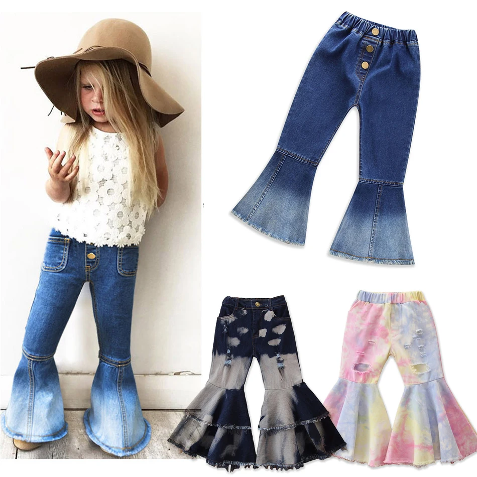 JYF-pantalones de campana con cintura elástica para niña, traje de campana para bebé, moda para niño, Primavera