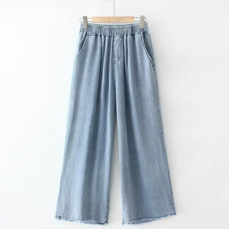 

Светильник синие джинсы брюки для девочек в винтажном стиле, брюки с широкими штанинами для женщин в Корейском стиле прямые длинные брюки с ...