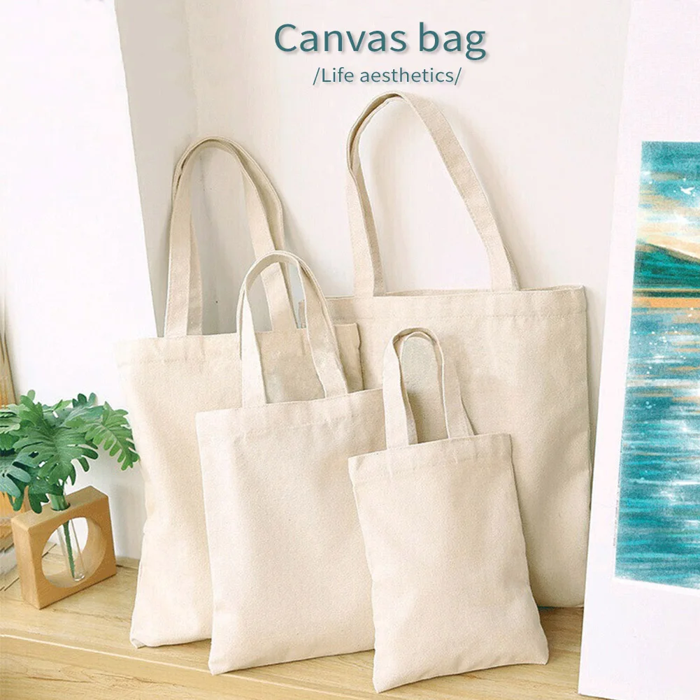 New White Canvas Shopping Bags Eco Reusable Foldable Shoulder Bag Large Handbag Fabric Cotton Tote for Women | Багаж и сумки