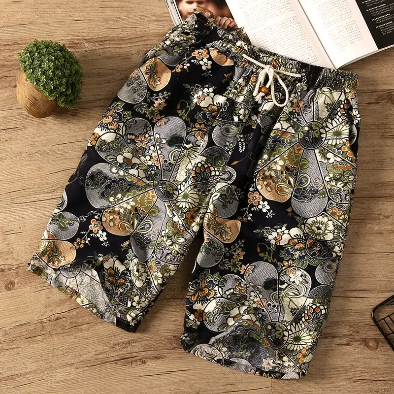 

Summer Board Shorts Men's Loose Korean Slim Print Five-Point Pants Casual Quick Dry Beach Shorts Seaside Big Pants Male