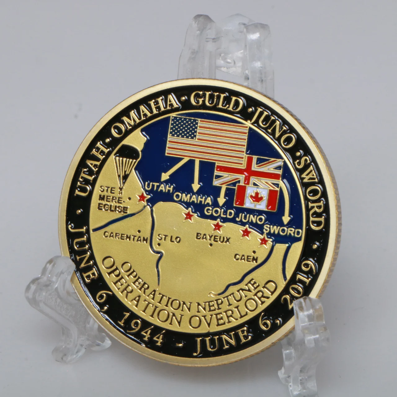Позолоченная монета д-дня Нормандии на 75 юбилей Франция Канда Великобритания