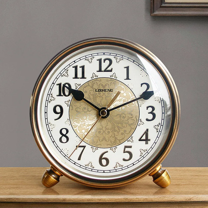

Hot Vintage Metal Table Clock Mute Living Room Desk Clock Home Decoration European Table Watch Desktop Bedroom Alarm Clock