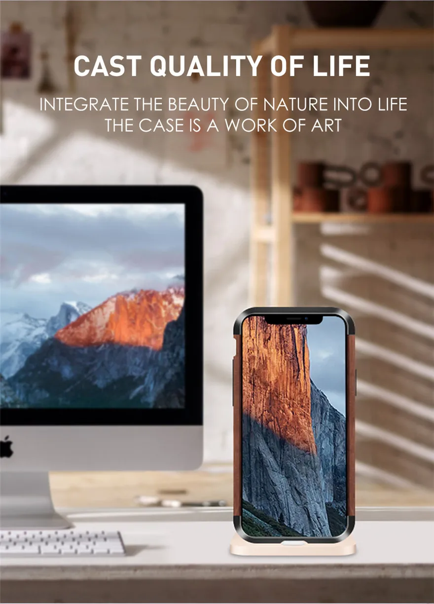 R-just Модернизированный Деревянный чехол для iPhone XS Max X Funda чехлы из натурального бамбукового металла Бампер Coque для iPhone XS