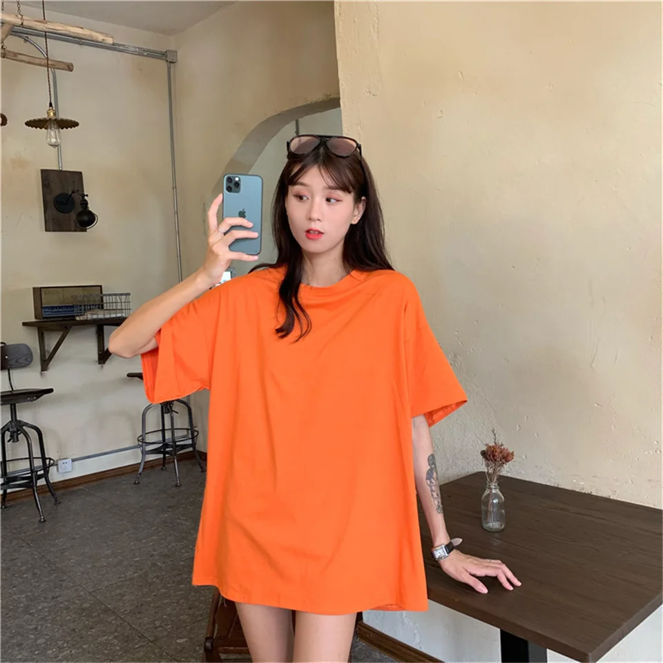 

Fashion Korean Short Sleeve Tshirt Summer Cotton All Match T Shirt Top Women chic Casual Solid T-shirt Tee Female Camisas