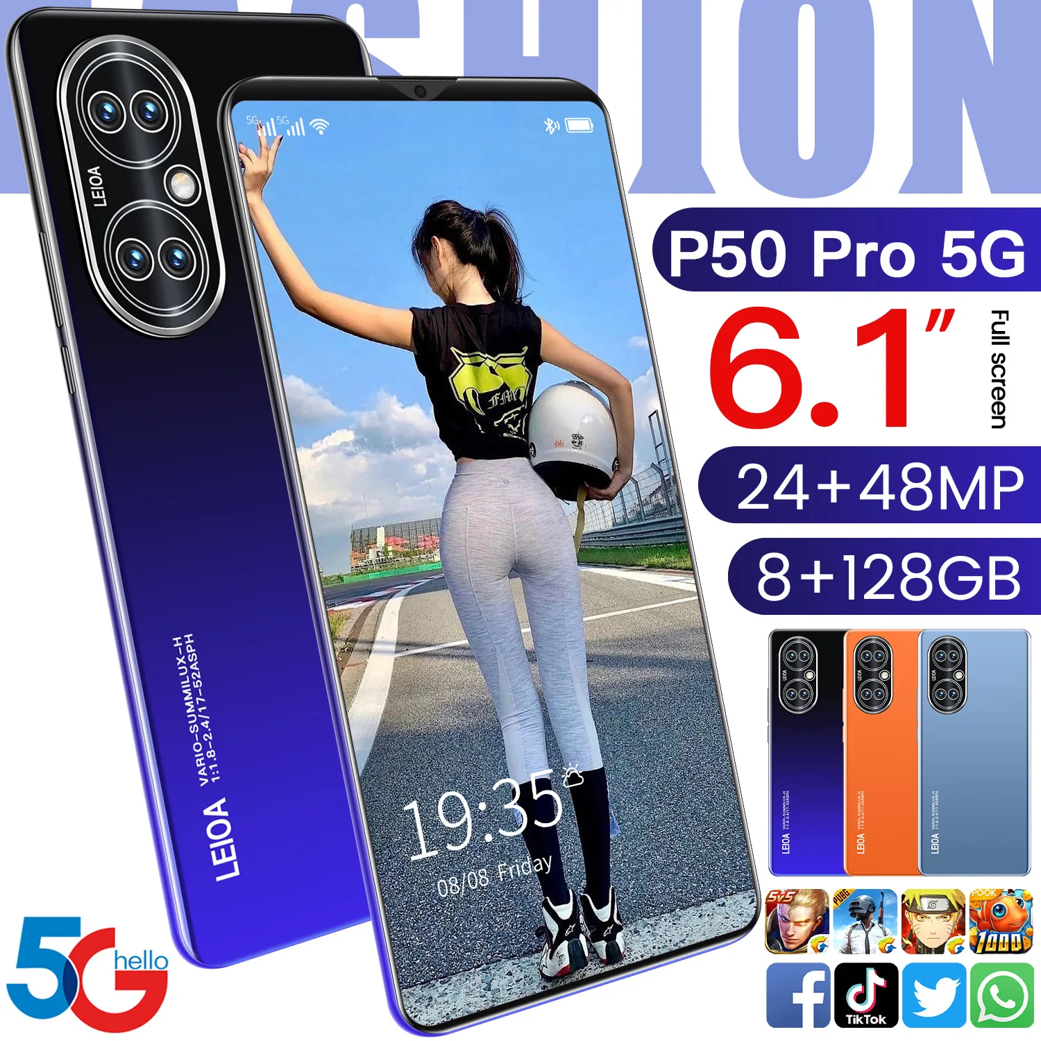 

Global Version 2021 Cheap Smart Phone P50Pro 6.3 Inch Fingerprint ID 5000mAh 10 Core Mobile 8+128GB Cell Phone MTk6595 Celular