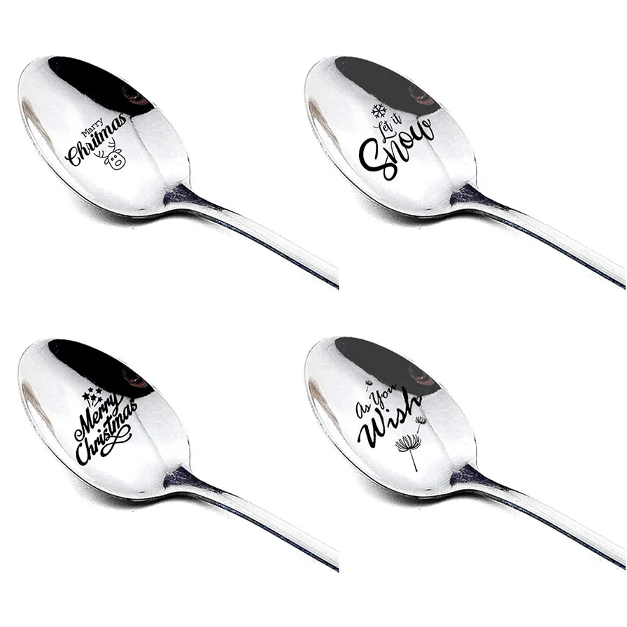 3 4 шт. Нержавеющая сталь ложки Счастливого Рождества металлическая ложка для