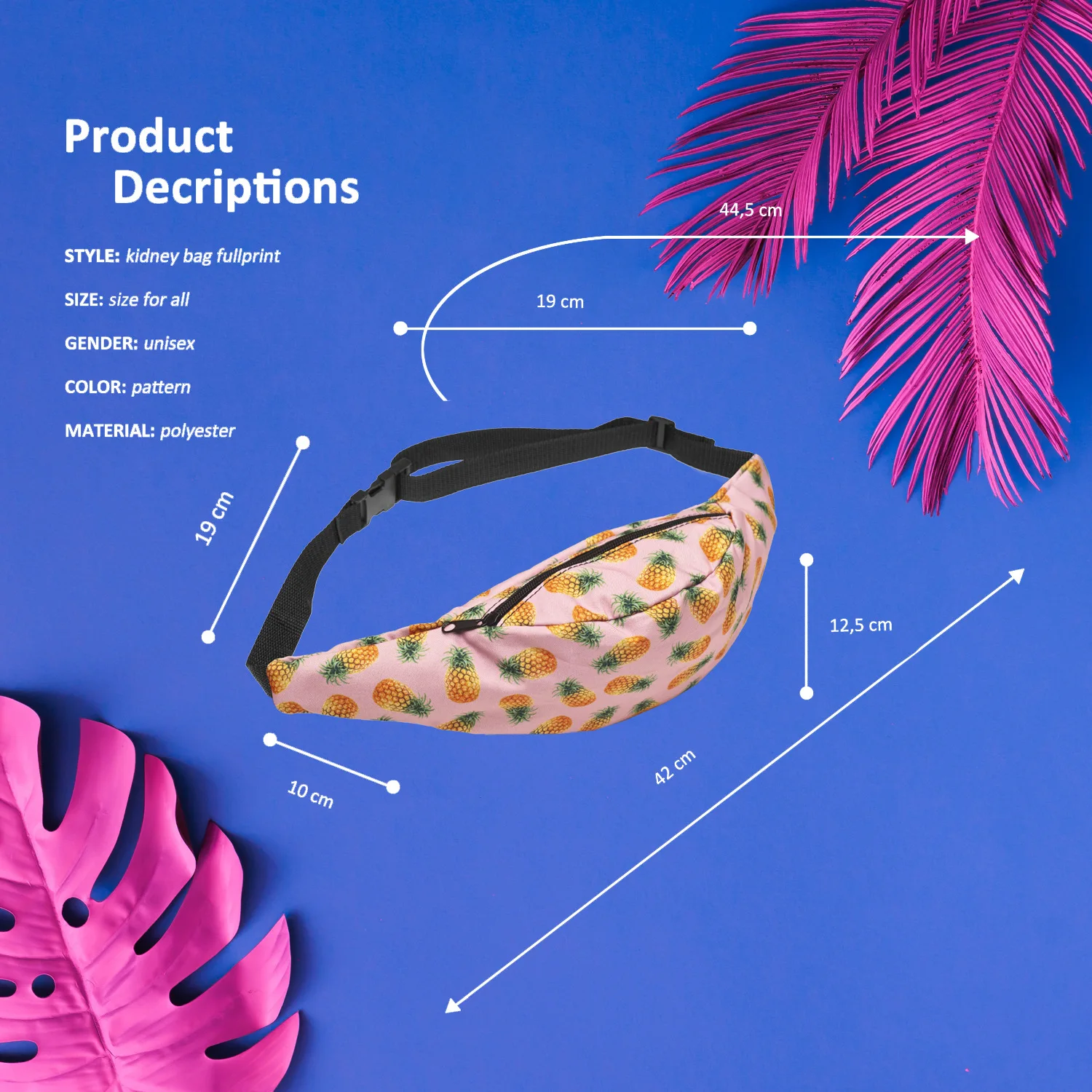 Поясные Сумки с 3D принтом розового ананаса регулируемый пояс для женщин улицы