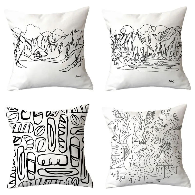 

Наволочка, подушка, диван для гостиной, черно-белый узор, простой геометрический короткий плюш