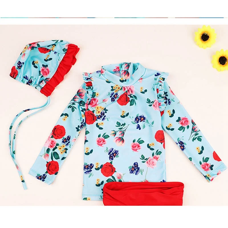 Купальники для девочек 3 шт. купальный костюм вечерние купальник Bebes маленьких