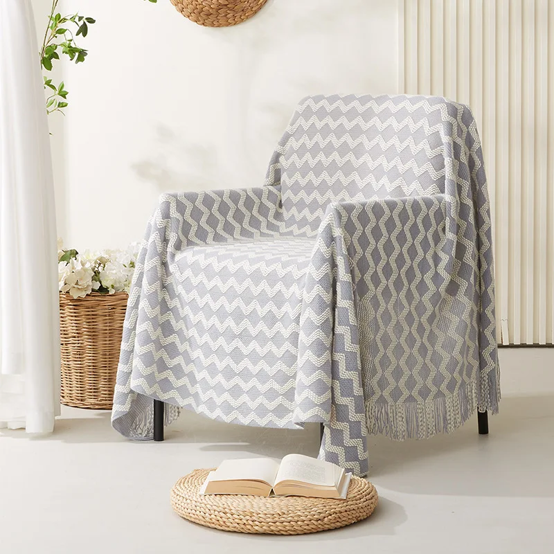 

Nordic Knitted Sofa Towel Sofa Blanket Striped Wave Line Blanket Hotel Bed and Breakfast Air Conditioning Cover Blanket