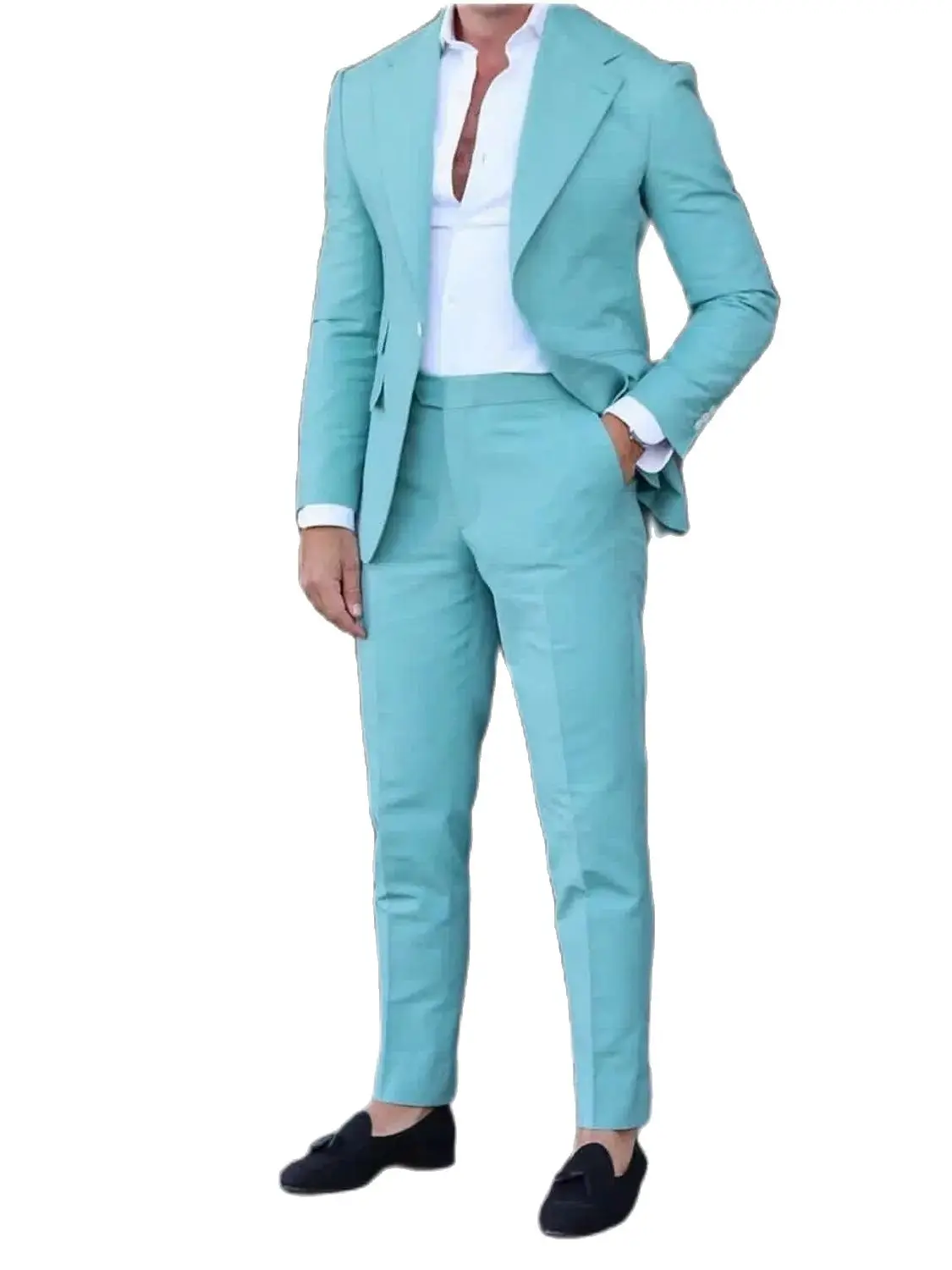 

Мятно-зеленый пиджак, брюки, мужские костюмы, 2 шт., пиджак с лацканами, деловые высококачественные мужские костюмы, свадебный костюм (пиджак ...