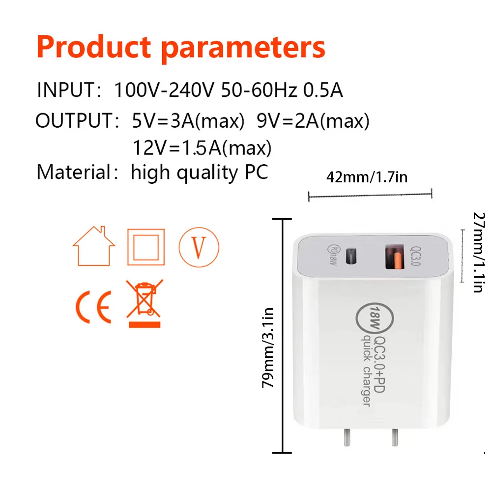

Fast USB Charger Quick Charger 18W Fast Charger Plug Phone Charger With Double Mouth For IPhone12 Samsung Xiaomi USB Charger