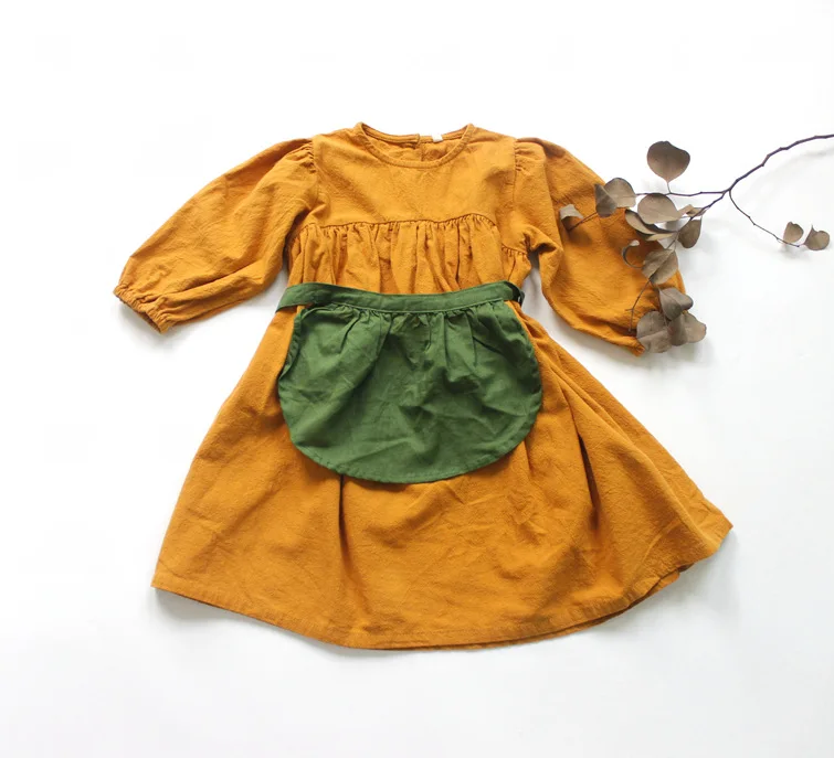 Autumn Winter New Korean Style Baby Girls Cotton Linen Dress Pure Color Loose Children Dresses Kids Robe | Детская одежда и обувь