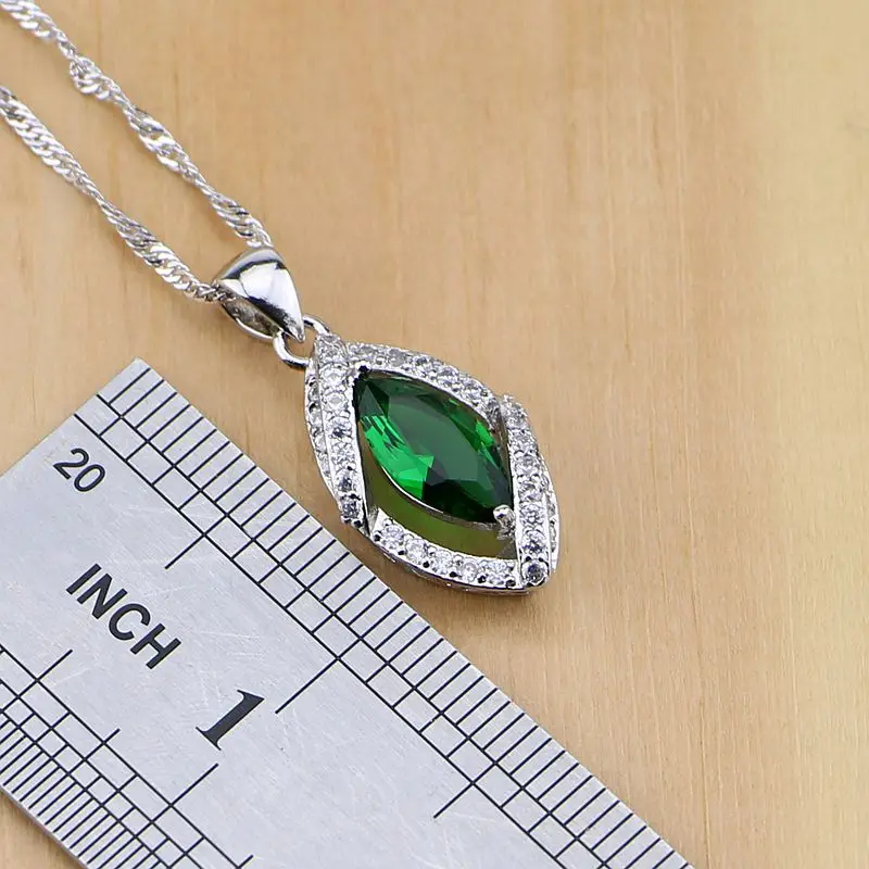 925 серебряные ювелирные изделия зеленые камни белый кубический цирконий