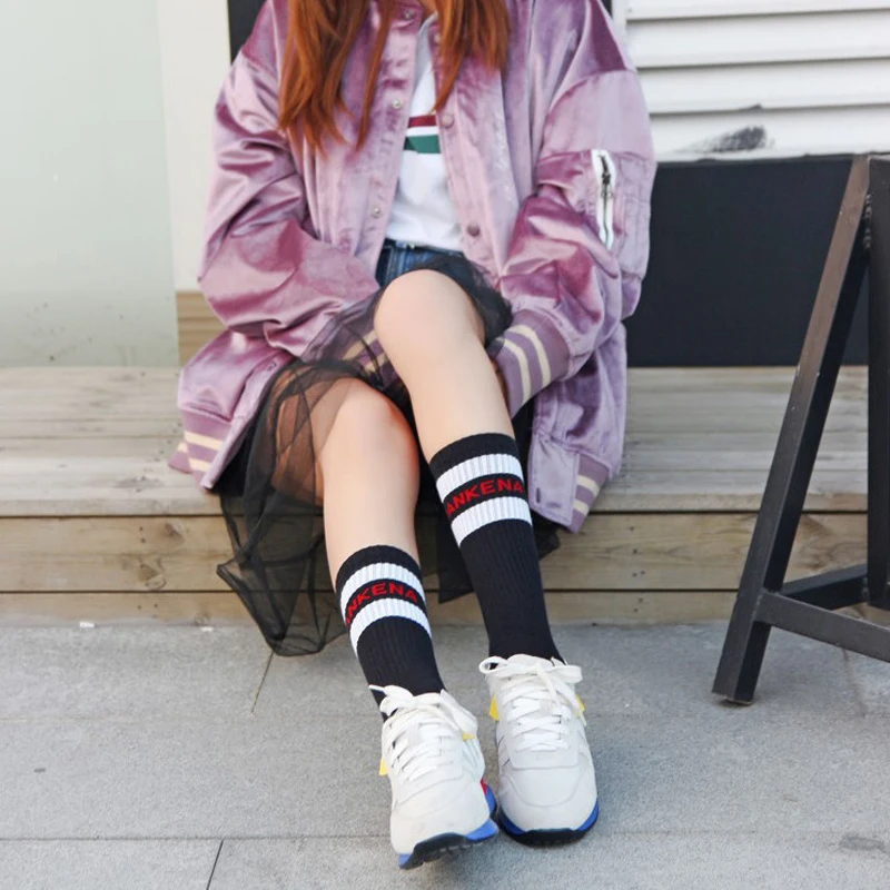 Классические полосатые носки для женщин длинные хлопковые до середины икры