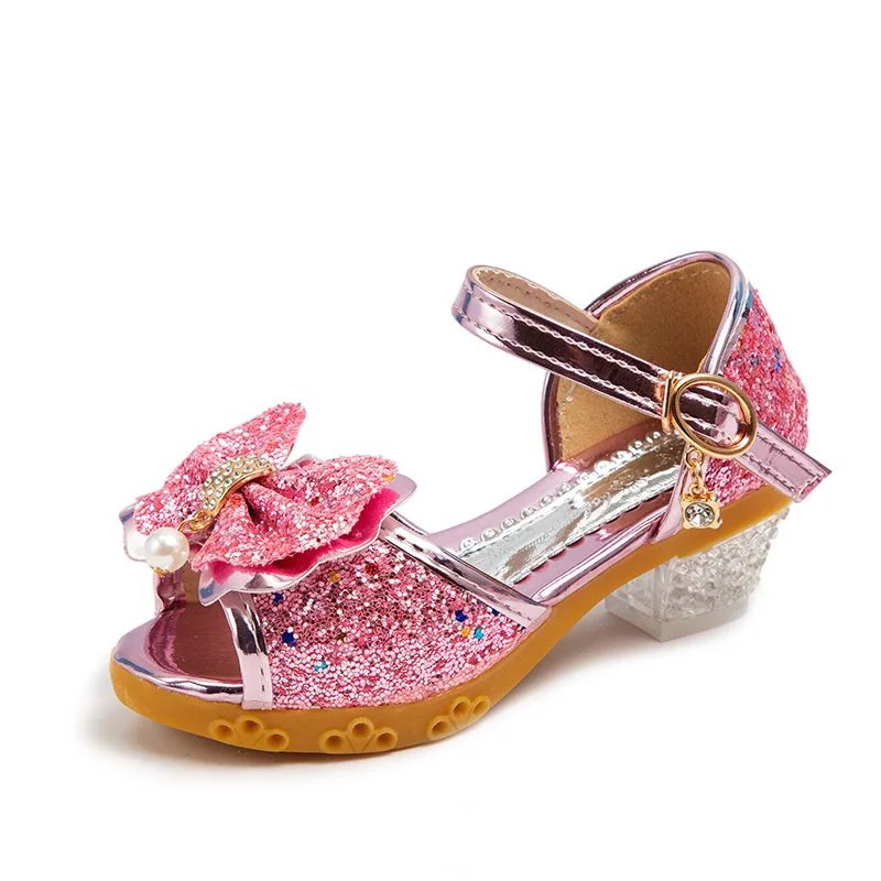 Summer Children Girls Butterfly Crystal Sandals Kids Princess Glitter Leahter Shoes