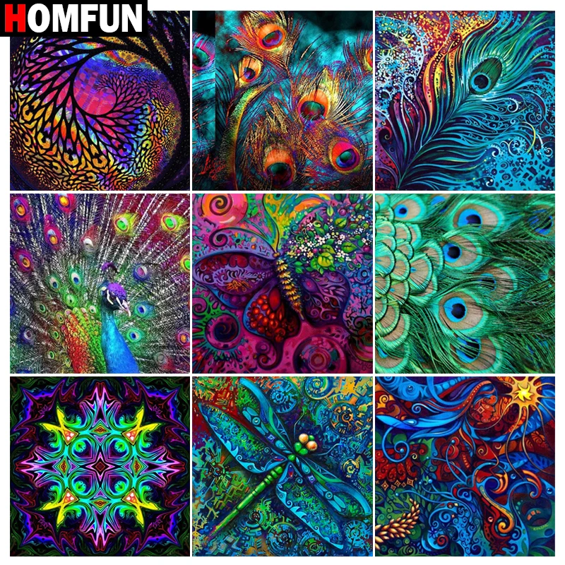 

HOMFUN Full diamond Painting "Mandala Feather Diagram" Resin Drill Embroidery 5D Diy Diamond Painting Handmade Cross Stitch gift