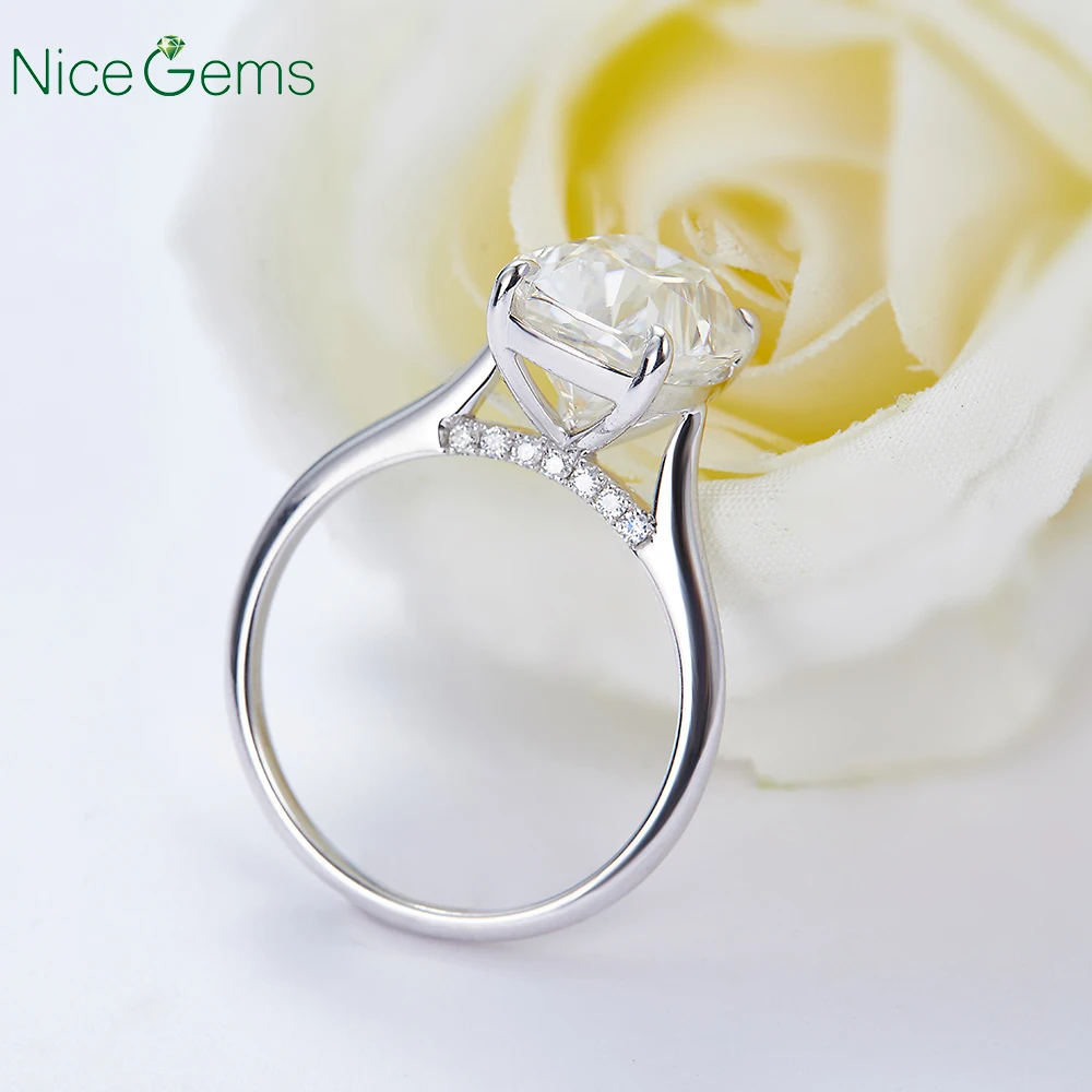 NiceGems 14K белое золото 5 CT обручальное кольцо из муассанита в форме подушки с