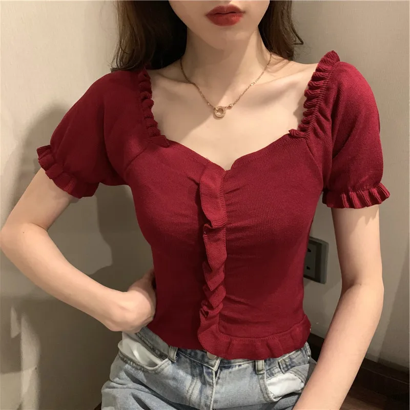 

Женская футболка с коротким рукавом, коротким рукавом и квадратным вырезом