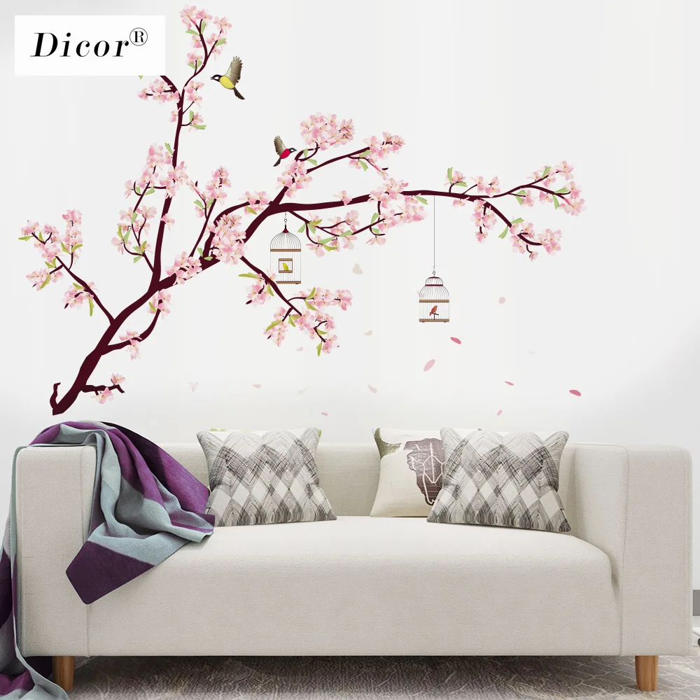 2 шт. большой размер наклейки на стену с изображением птиц цветов домашний декор