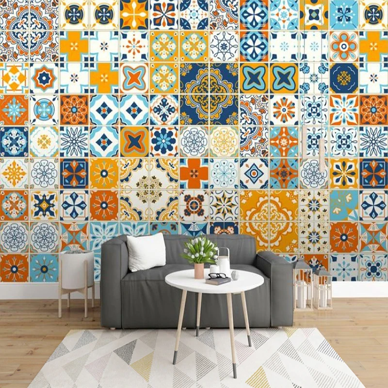 

Custom 3d Wallpaper Colorful Geometry Morden Brick Pannl Wall Mural Decoration