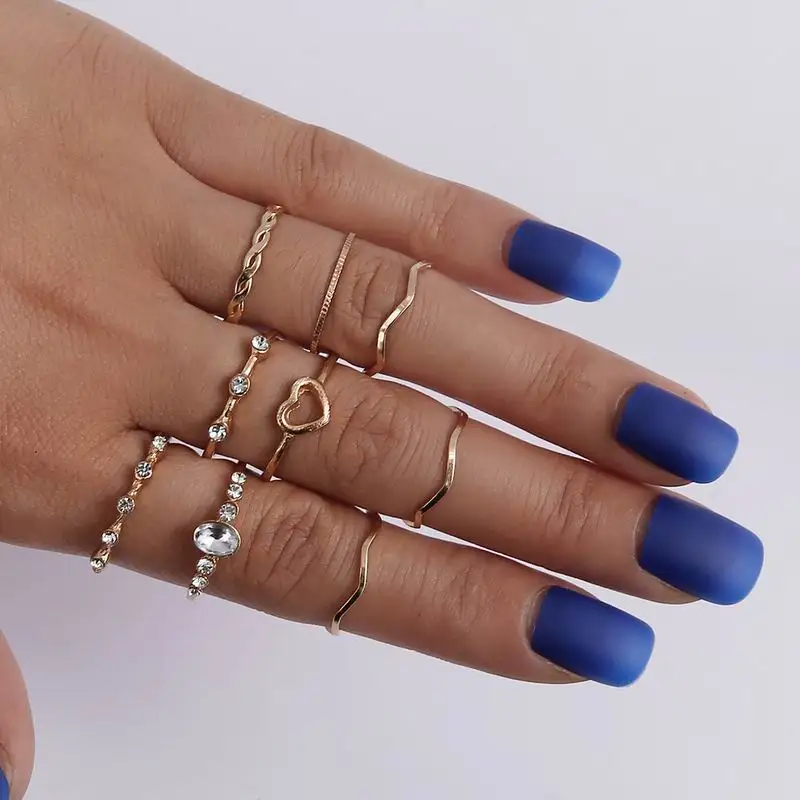 

Bohemian Retro Gold Rings for Women Minimalist Design Charm Flower Leaves Love Heart Ring Set Wedding Fashion Female Jewelry