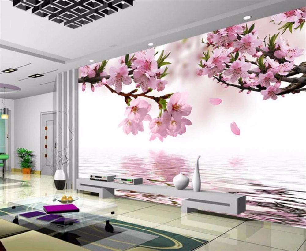 Большие пользовательские обои beibehang с изображением цветущего персика фоновая